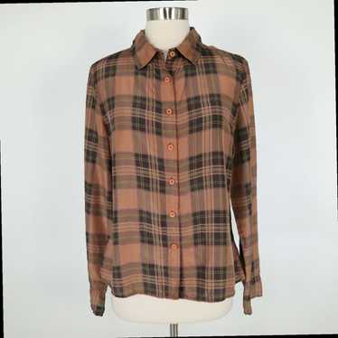 Brandblack Silk Blouse Button Up Plaid Top for Wo… - image 1