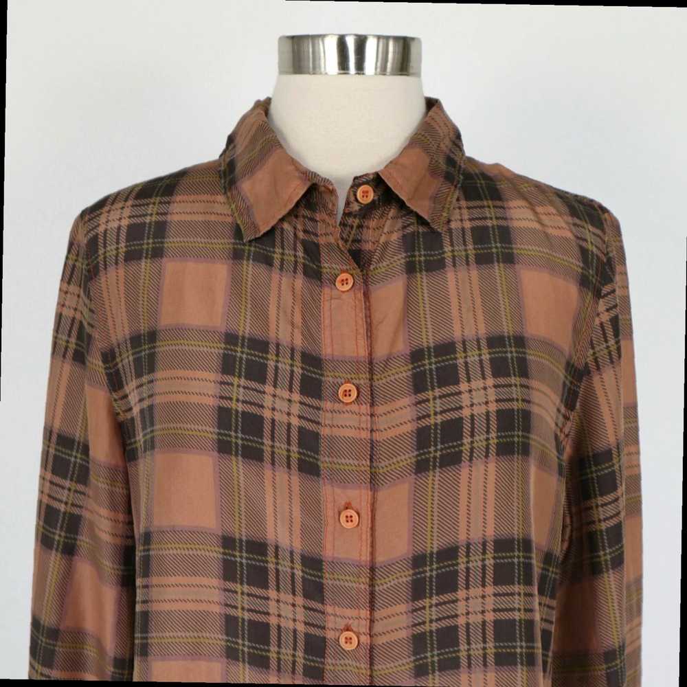 Brandblack Silk Blouse Button Up Plaid Top for Wo… - image 2