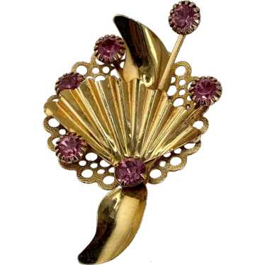 Vintage pink rhinestone flower brooch pin