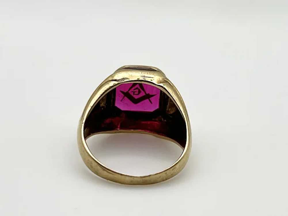 Vintage Masonic Synthetic Ruby Ring 10k Gold - image 5