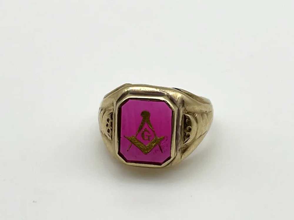 Vintage Masonic Synthetic Ruby Ring 10k Gold - image 6