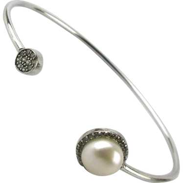 Sterling Silver Slim Trim Sliver Bracelet w/ Pear… - image 1