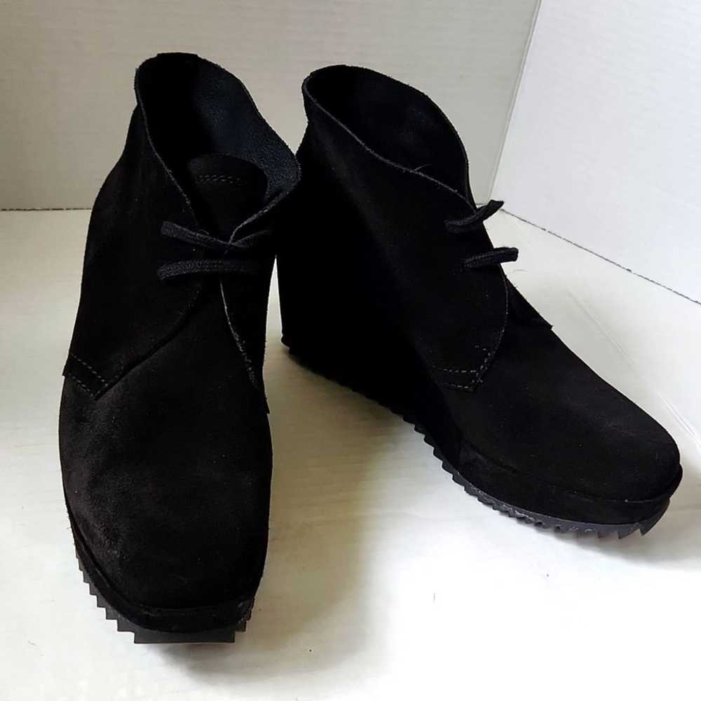 Pedro Garcia black suede leather wedge booties Sz… - image 2