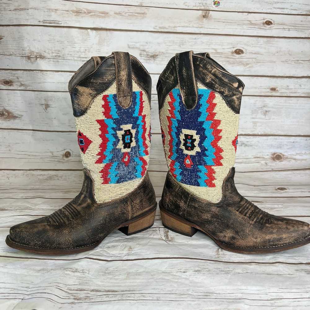 Roper Western Boots Womens Bead Azteca Brown size… - image 3