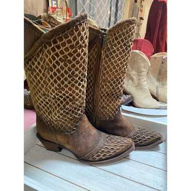 Corral C3182 Camel Netting Overlay Boots 6.5