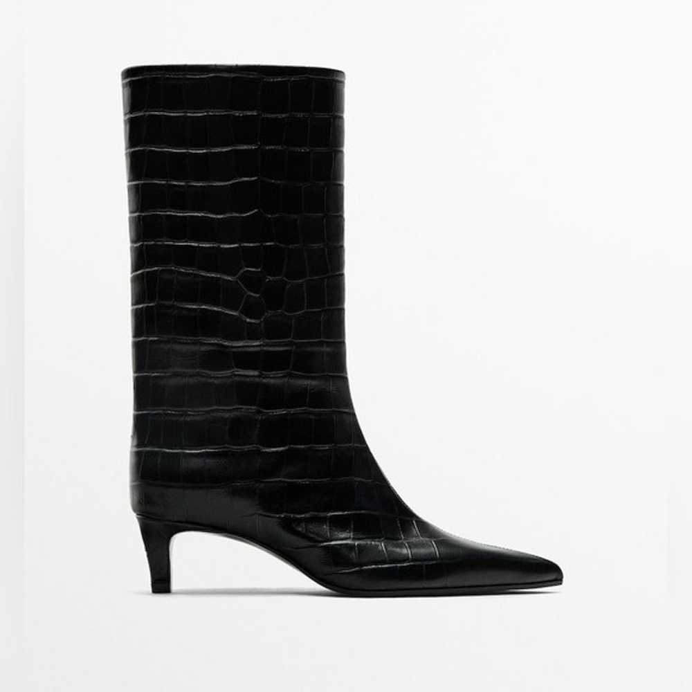 Massimo Dutti Black Leather Mock Croc Embosses An… - image 1