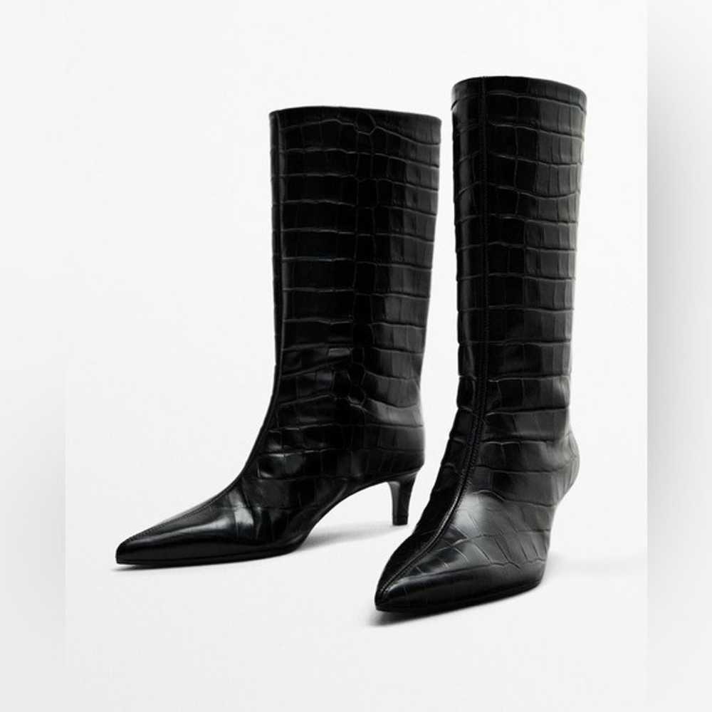 Massimo Dutti Black Leather Mock Croc Embosses An… - image 2