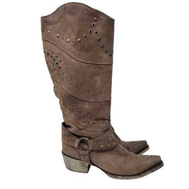 Lane Brown Suede Studded Grommet Harness Western … - image 1