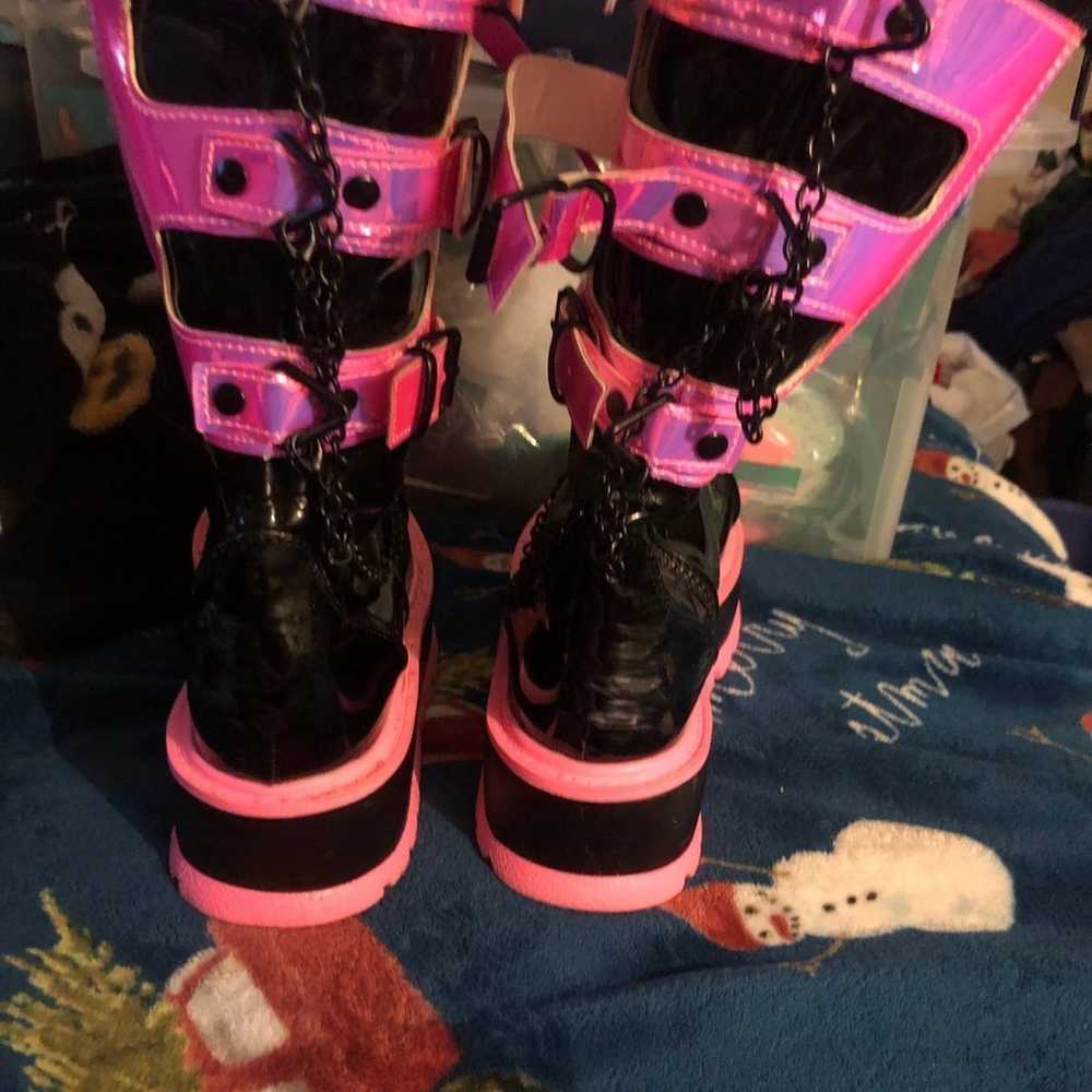 Dolls Kill Demonia Neon Pink Boots w/Chains GLOW … - image 6