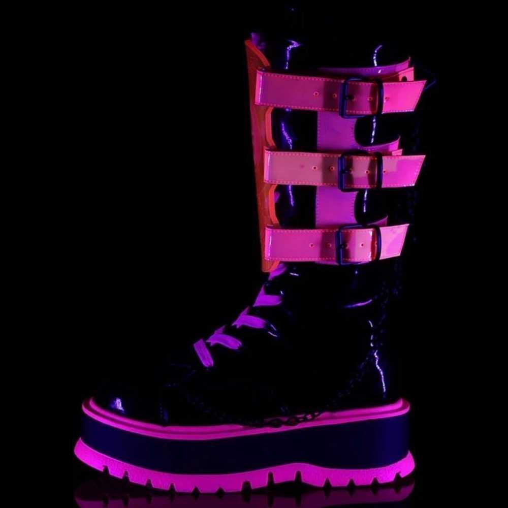 Dolls Kill Demonia Neon Pink Boots w/Chains GLOW … - image 9