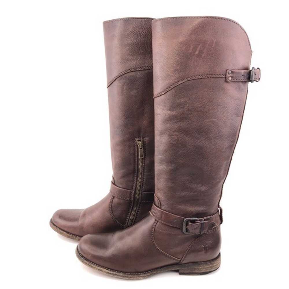 Frye Phillip Brown Leather Tall Riding Boots 7 B - image 2