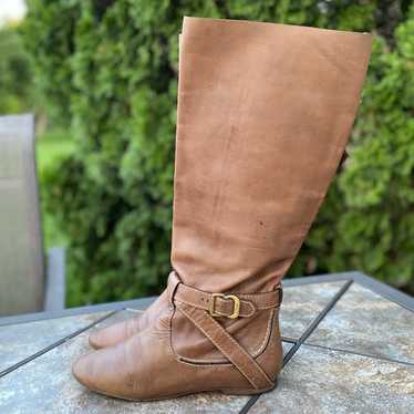 Chloe Tan Knee High Leather Riding Boots Mid Calf… - image 1