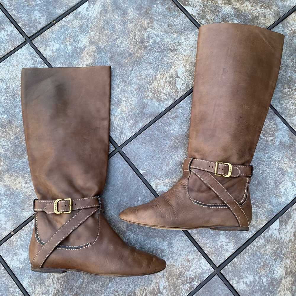 Chloe Tan Knee High Leather Riding Boots Mid Calf… - image 7