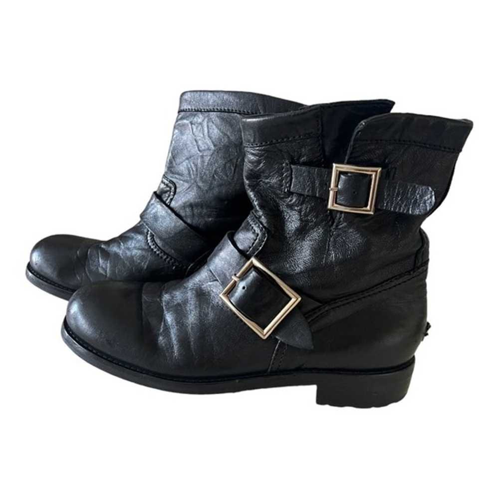 Jimmy Choo Black Leather Moto Biker Boots Size 37 - image 4