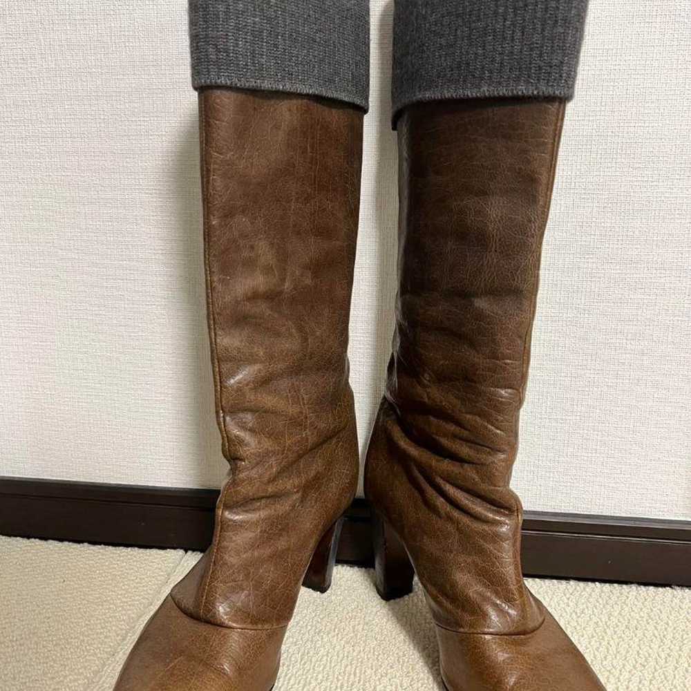 Salon Water Buffalo Leather + Knit Long Boots - image 1