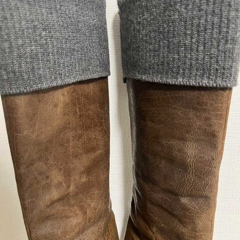 Salon Water Buffalo Leather + Knit Long Boots - image 2