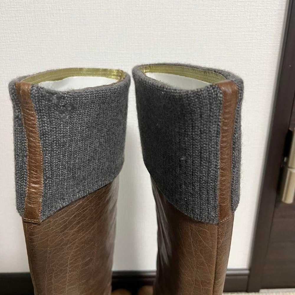 Salon Water Buffalo Leather + Knit Long Boots - image 5