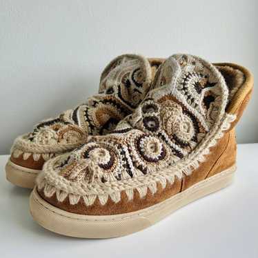 Mou Eskimo Crochet Ankle Boots Cognac Boho Shearli