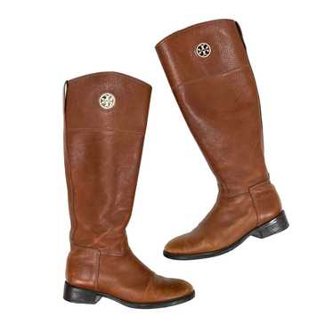 Tory Burch Junction Tan Pebbled Leather Logo Ridin