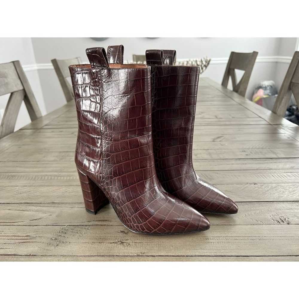 PARIS TEXAS Croc Embossed Leather Block Heel Ankl… - image 2