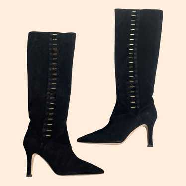 NEW Manolo Blahnik Black Suede Knee High Boots