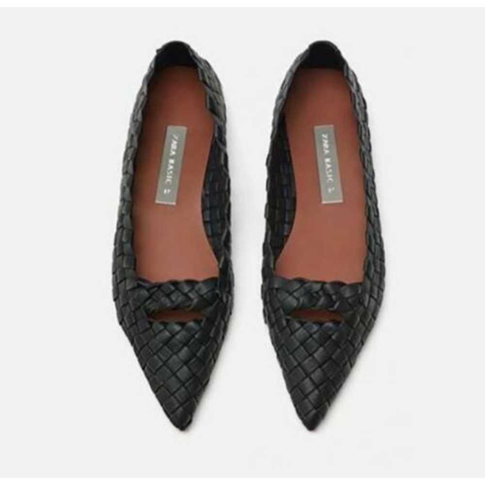 NEW ZARA Basic Pointed Toe Woven Ballet Flats, Bl… - image 1