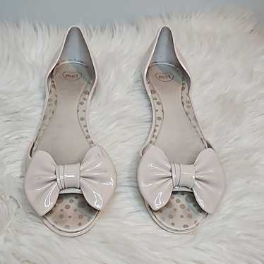 Melissa Beige Peeptoe Bow Jelly Flats Sandals