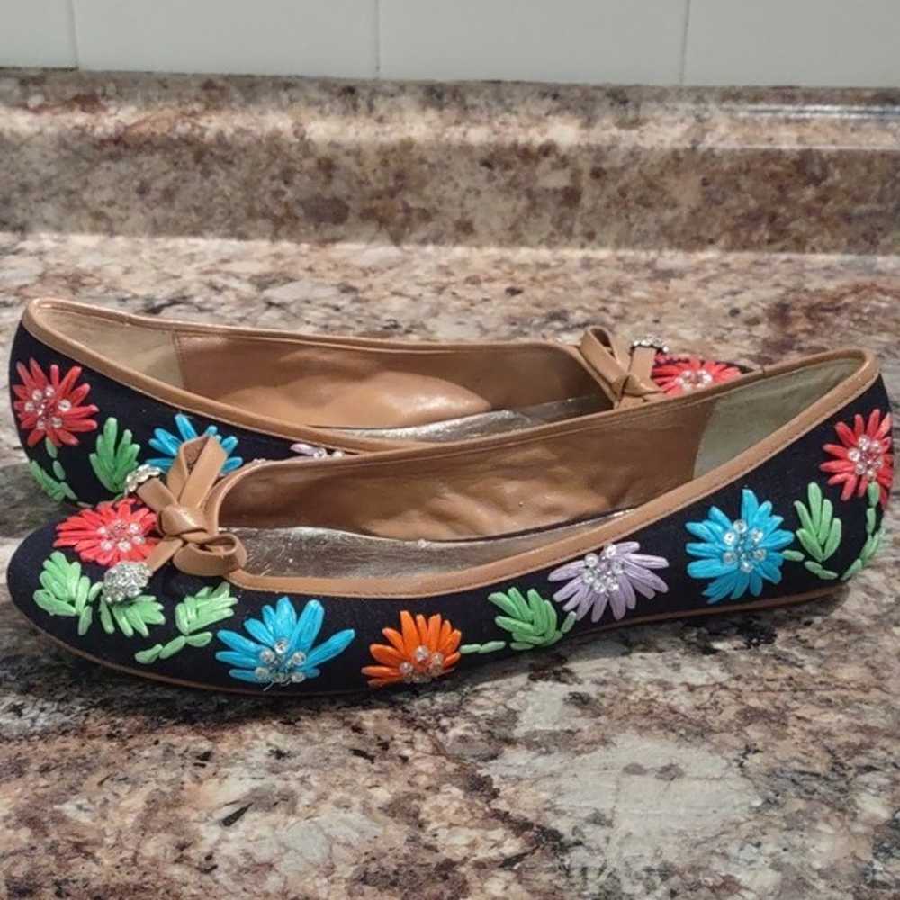 Beverly Feldman Stitched Floral Flats - image 3