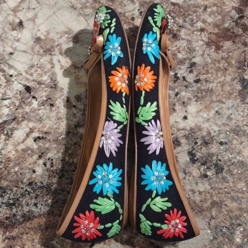 Beverly Feldman Stitched Floral Flats - image 5