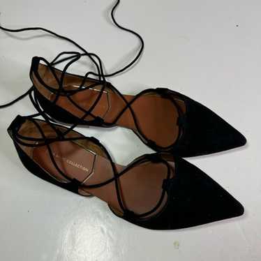 Zara Black Pointed Toe Lace Up Flats Size 36