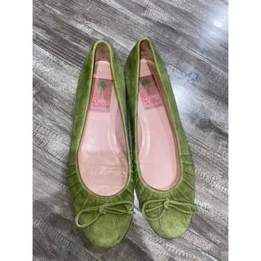 Lilly Pulitzer Green Suede Leather Flats Shoes Gre