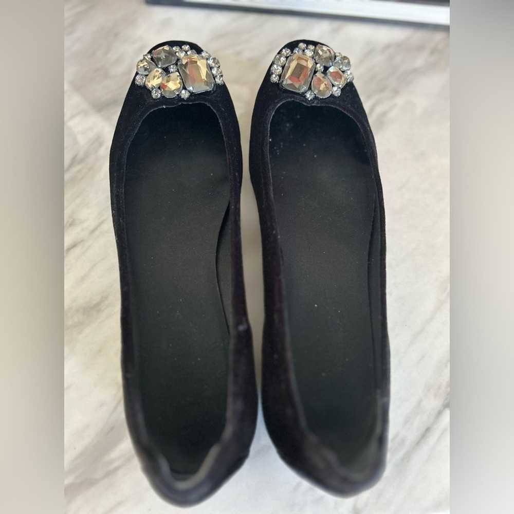 Talbots Black Velvet & Grey Rhinestone Ballet Fla… - image 1