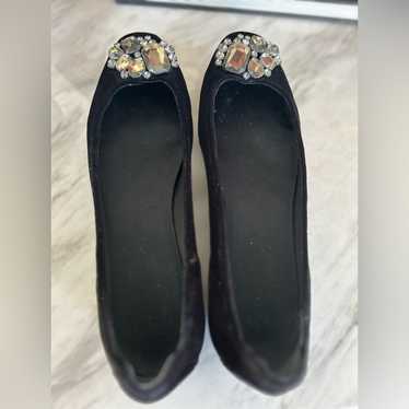 Talbots Black Velvet & Grey Rhinestone Ballet Fla… - image 1