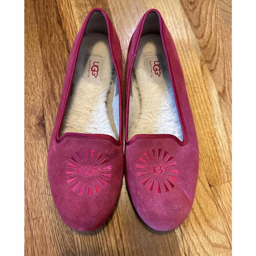 Ugg Alloway Leather Sheepskin Logo Pink Slip on F… - image 1