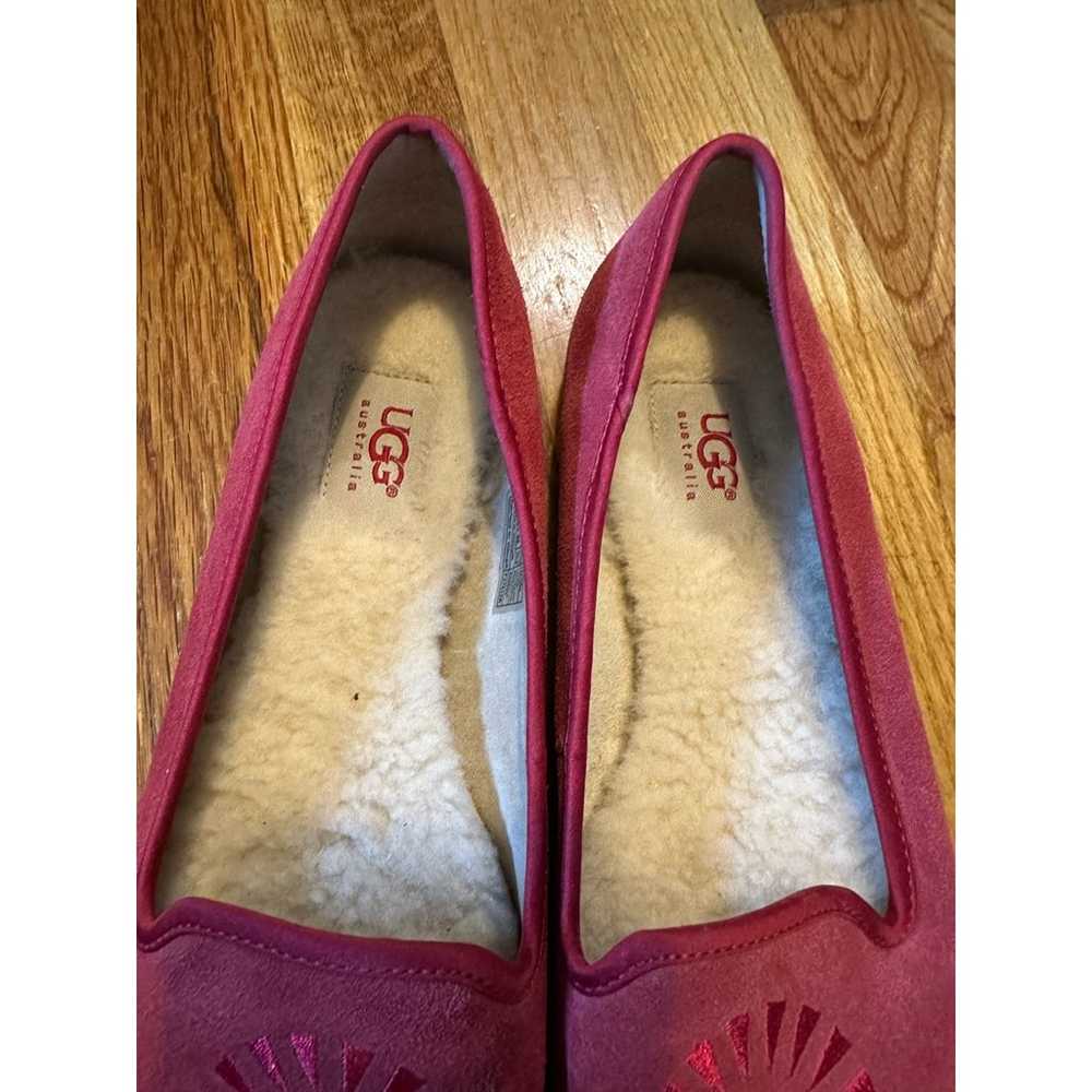 Ugg Alloway Leather Sheepskin Logo Pink Slip on F… - image 2