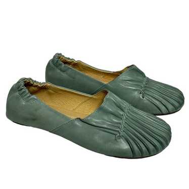 Chocolat Blu Pintuck Shale Green Leather Ballet Fl