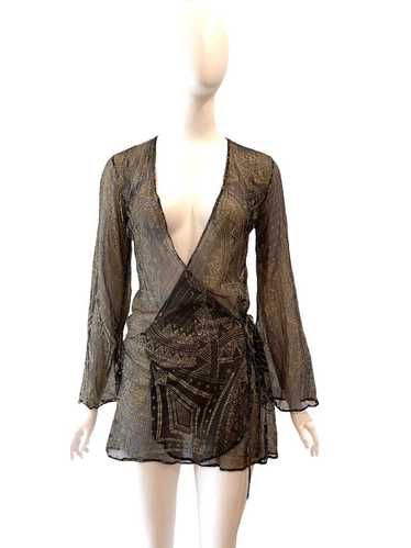 2000 ROBERTO CAVALLI Sheer Silk Wrap Mini Dress