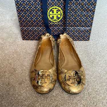 Tory Burch Minnie gold snake ballet flats