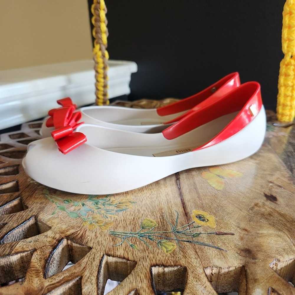 Melissa Queen V Bow Peep Toe Flats in Red and Ivo… - image 3