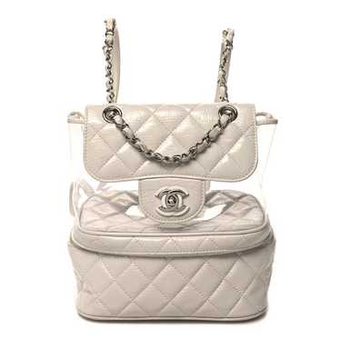 CHANEL Crumpled Calfskin PVC Quilted Backpack Whit