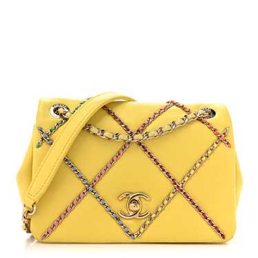 CHANEL Lambskin Small Entwined Chain Flap Yellow M