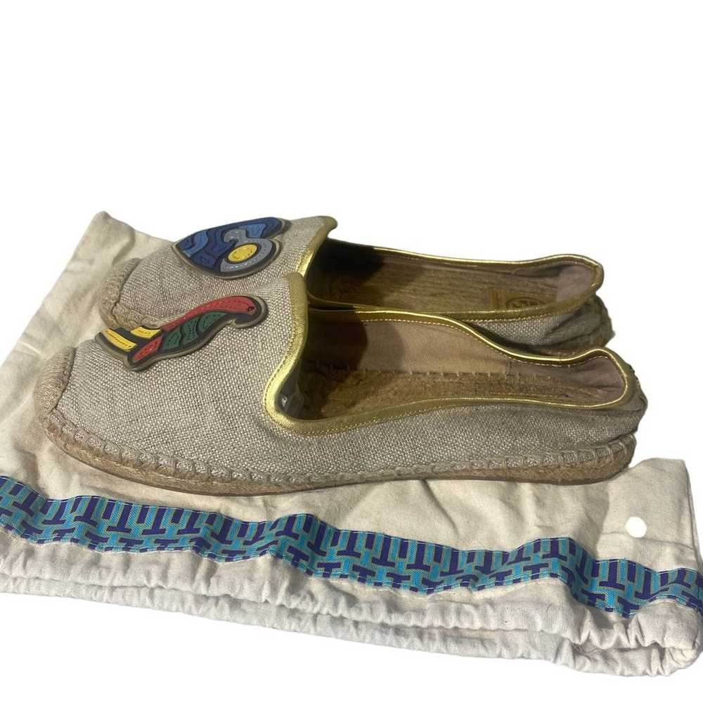 Tory Burch Parrot Canvas Flats Size 10 - image 7