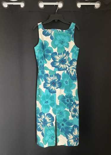 90s Dress Express Stretch Blue Hibiscus Floral Pri