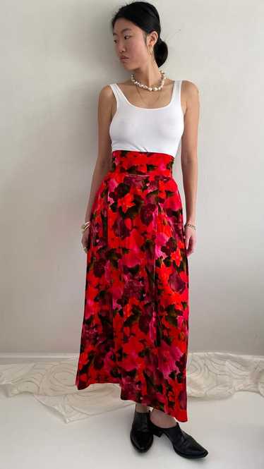 70s Printed Velvet Maxi Skirt