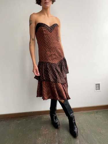 Vera Mont Polkadot Strapless Dress - Copper/Black