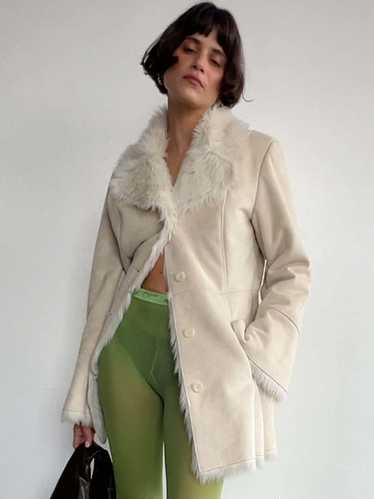 Faux Suede/Fur Coat - White