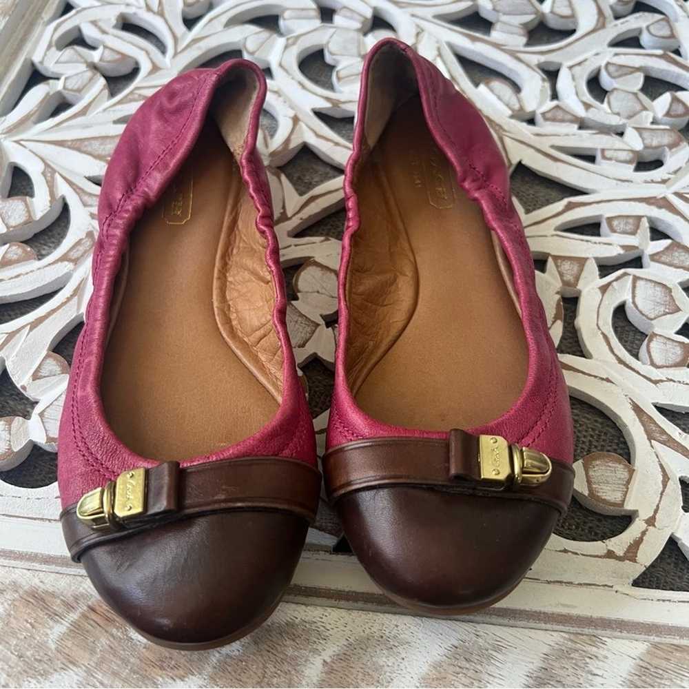 Coach Leather Ballet Pink & Brown Flats Shoes Wom… - image 1