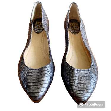 Frye Carson Leather Ballet Flats Metallic Snakesk… - image 1