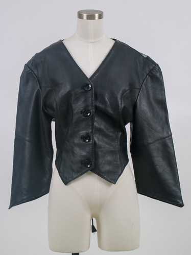 1980s Black Leather Jacket with Mesh Sheer Back