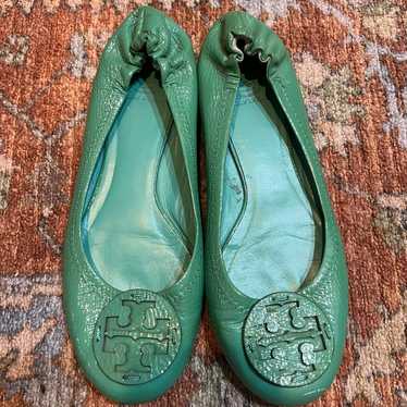 Tory Burch Minnie Teal Patent Leather Flats